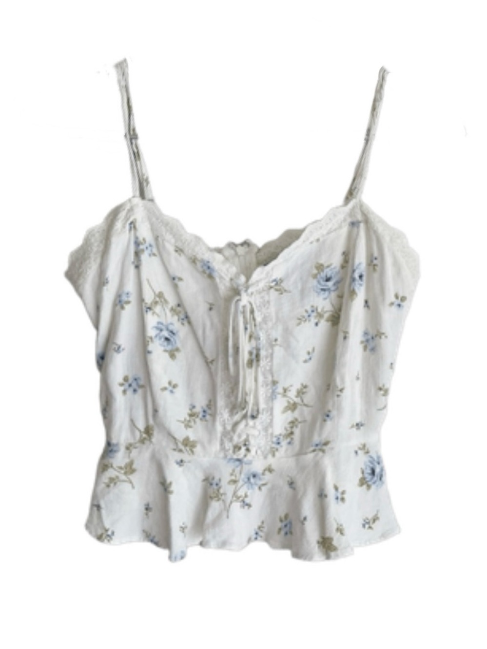 FOREVER 21 Ditzy Floral Peplum Front Lace Up Cropped Corset Camisole